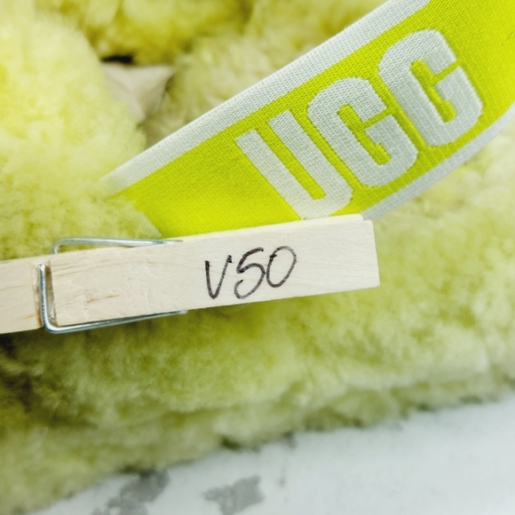 Ugg Fluff Yeah Striped Yellow Grey Wool Slingback Slippers V50 - Picture 12 of 12